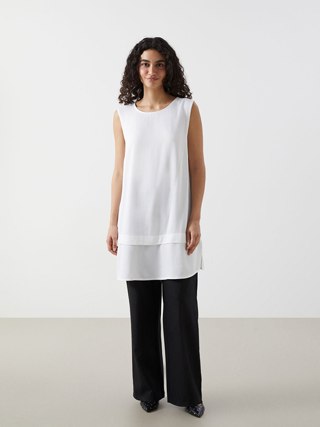 Crew Neck Plain Layered Women's Tunic-1