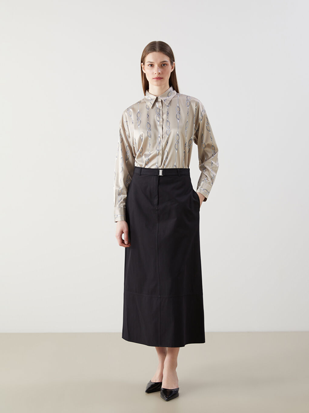 Patterned Satin Women's Shirt Tunic-1