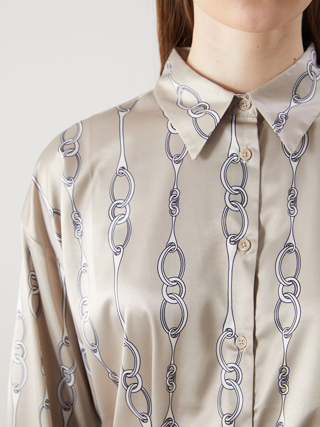 Patterned Satin Women's Shirt Tunic-2