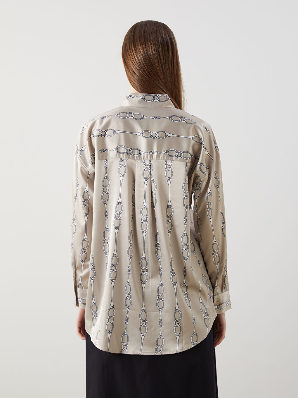 Patterned Satin Women's Shirt Tunic-3
