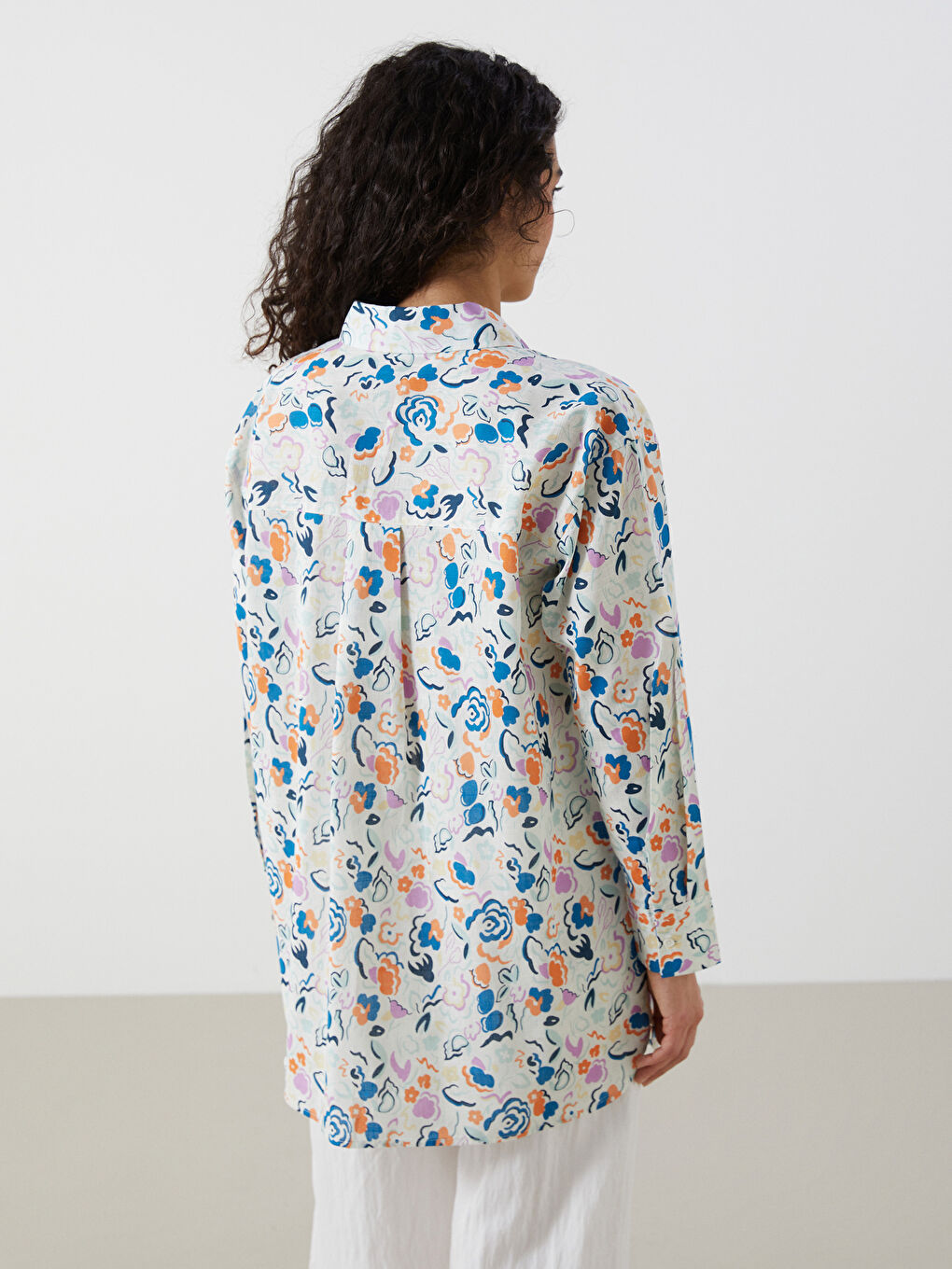 LCW Modest Çiçekli Oversize Poplin Kadın Gömlek Tunik -S54715Z8-F9C