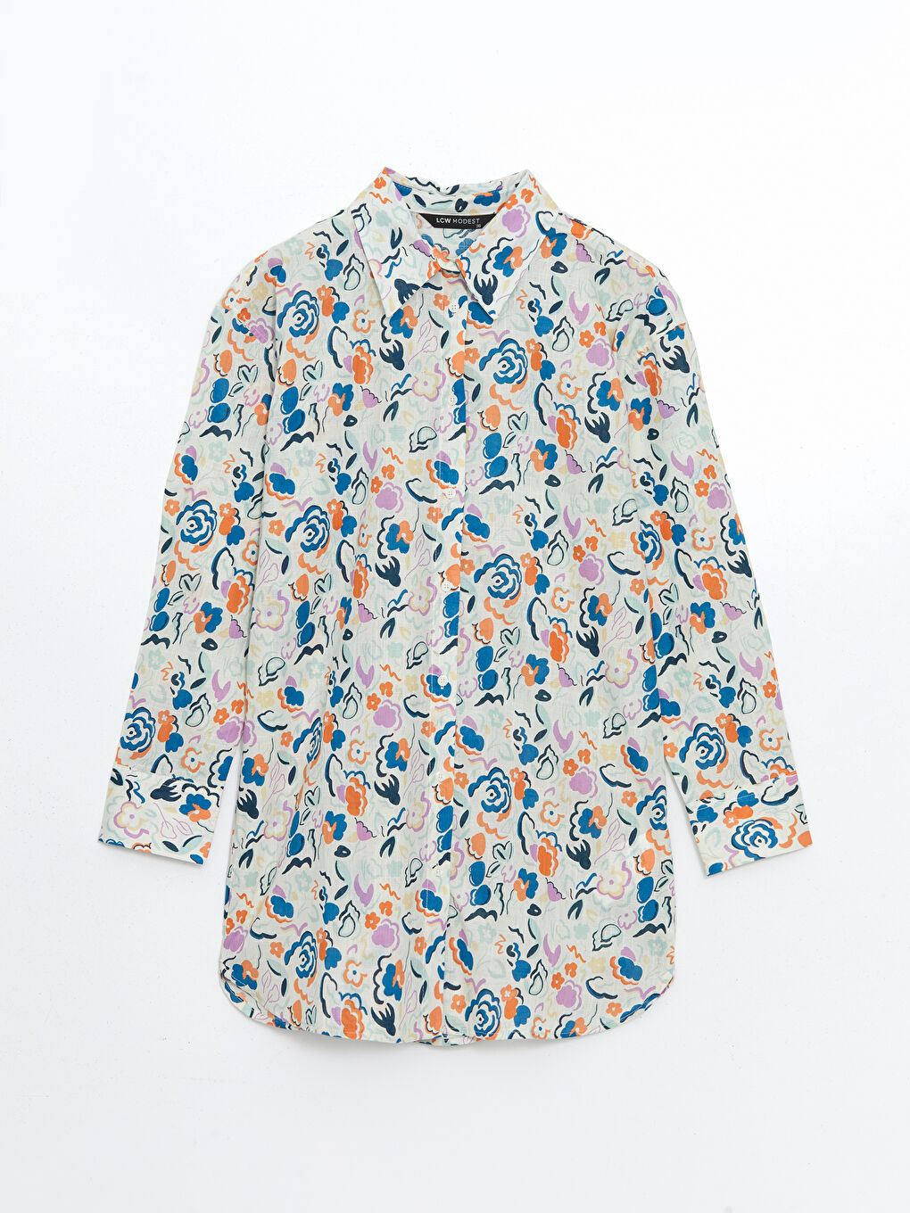LCW Modest Çiçekli Oversize Poplin Kadın Gömlek Tunik -S54715Z8-F9C