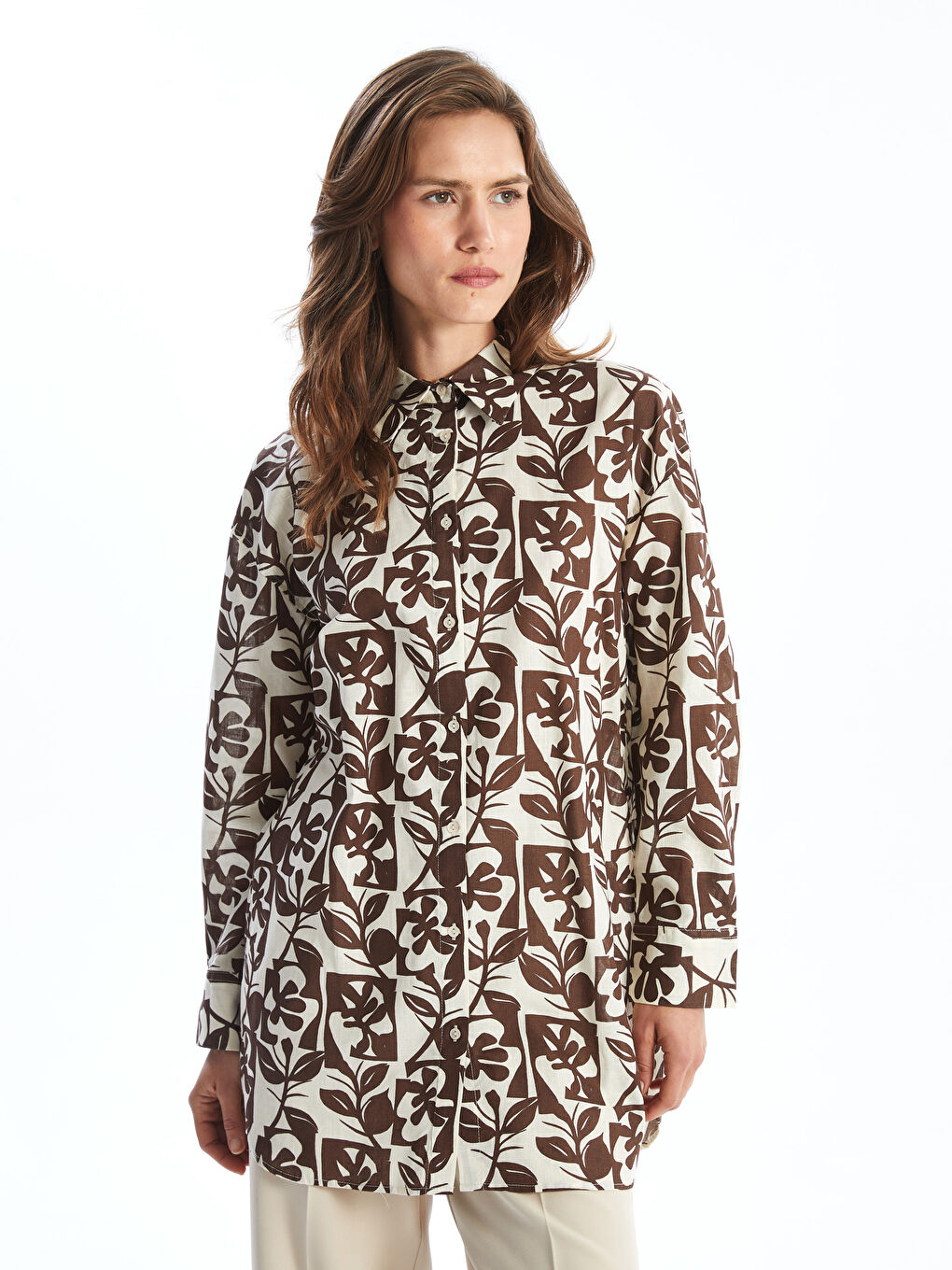 Tunique en chemise surdimensionnée en popeline florale pour femmes