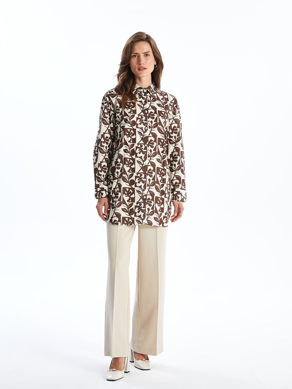 Tunique en chemise surdimensionnée en popeline florale pour femmes-1
