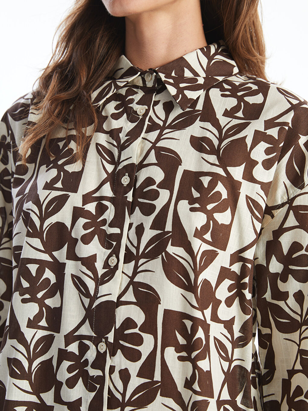 Tunique en chemise surdimensionnée en popeline florale pour femmes-2