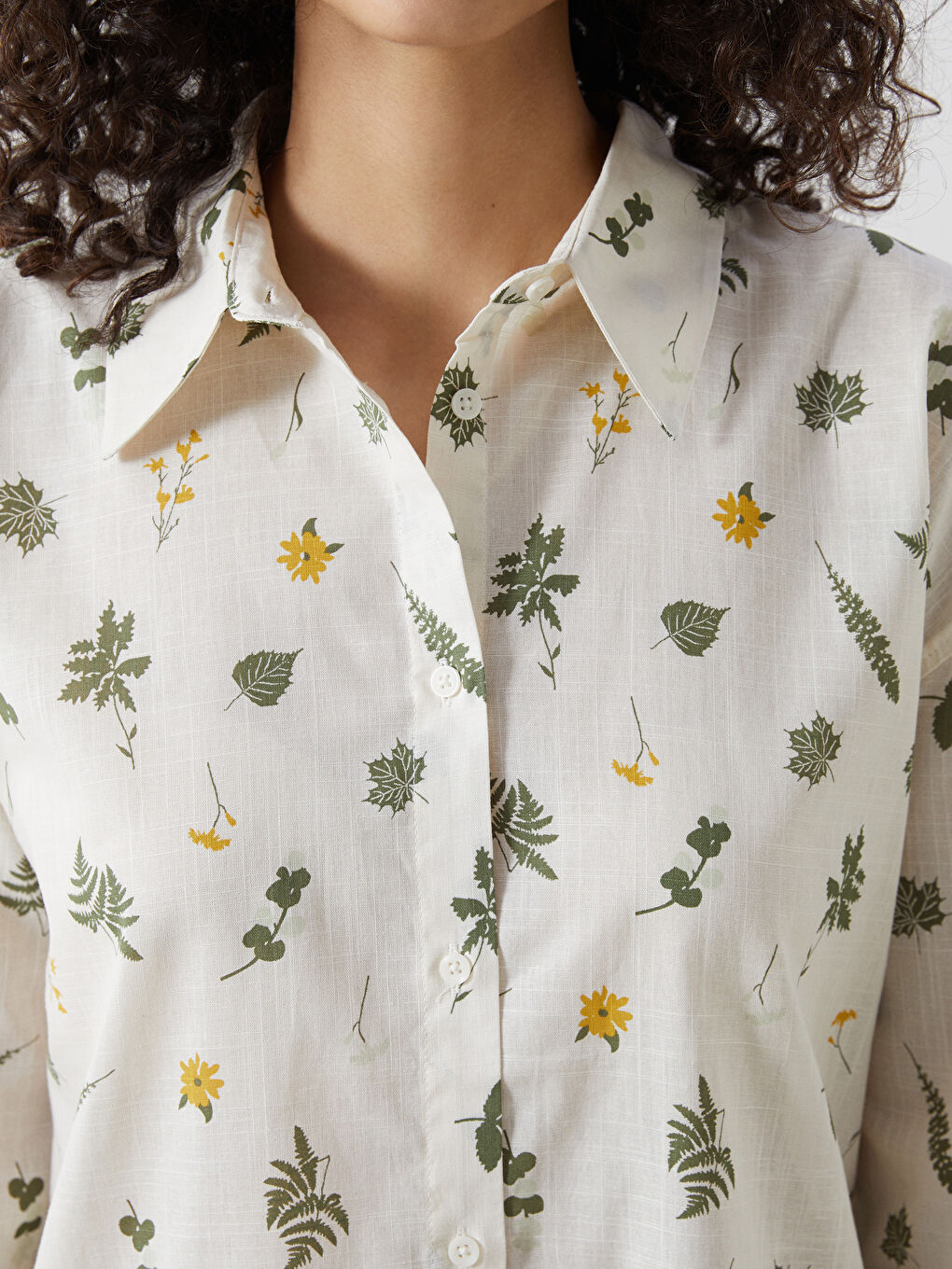 قميص تونيك بوبلين مُزهر أوفراسايز للسيدات-2