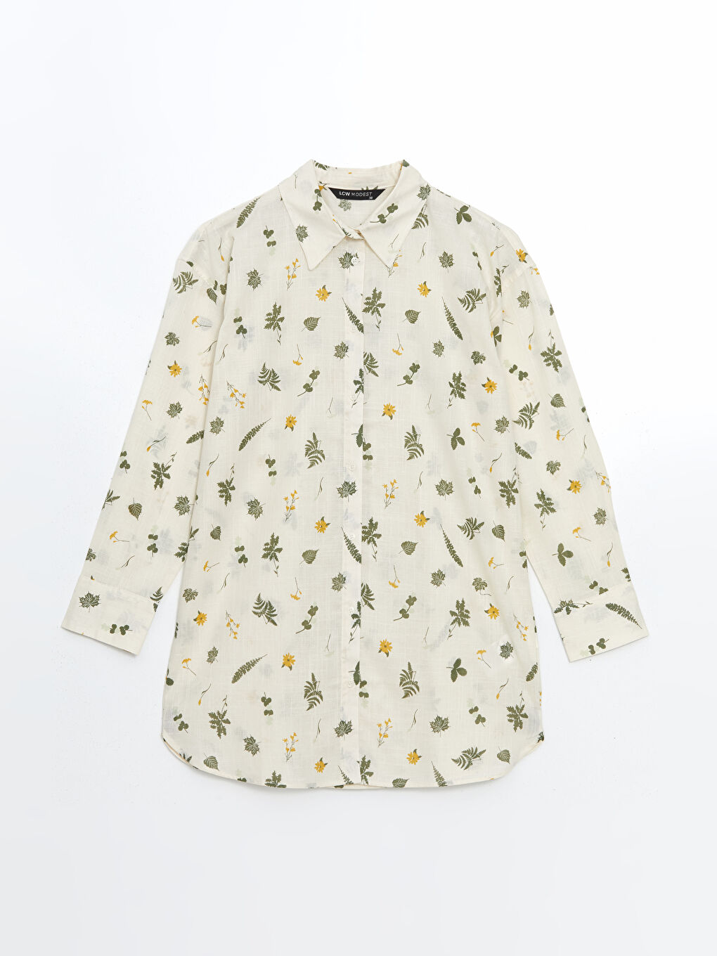 قميص تونيك بوبلين مُزهر أوفراسايز للسيدات-4