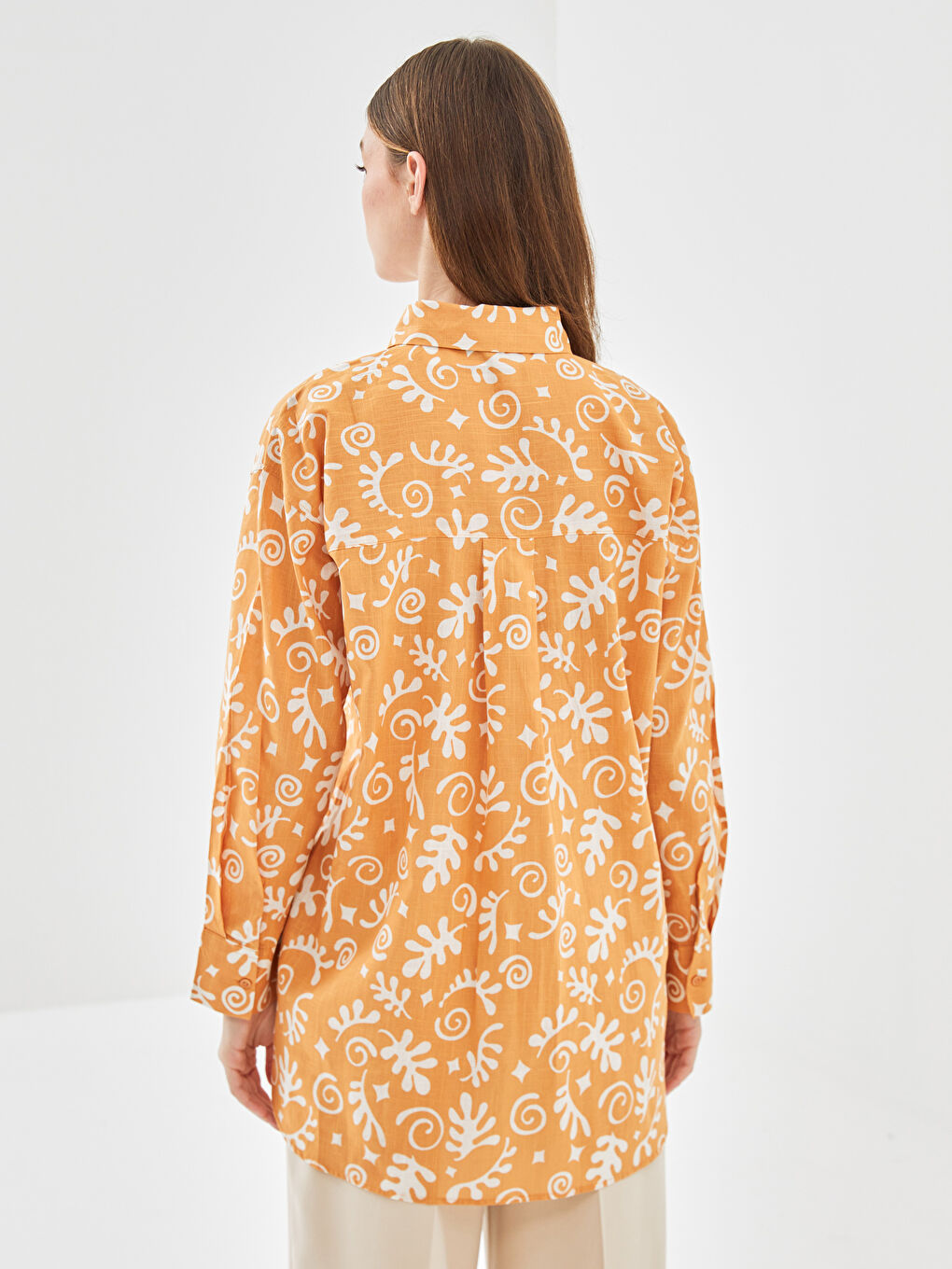 Tunique en chemise surdimensionnée en popeline à motifs pour femmes-3