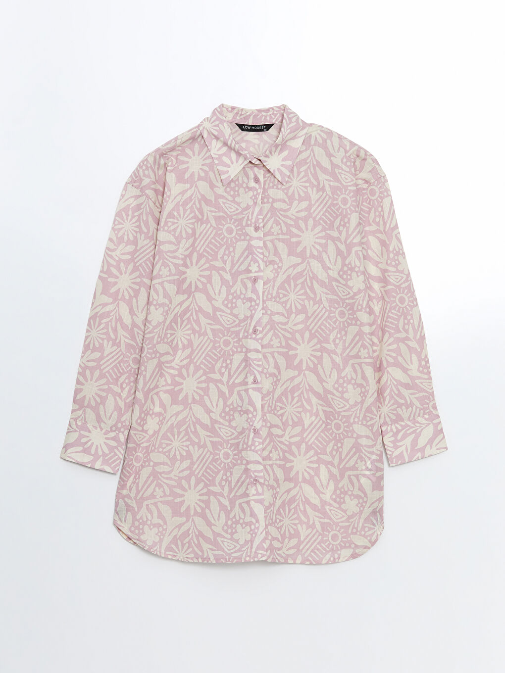 قميص تونيك بوبلين مُزهر أوفراسايز للسيدات-4