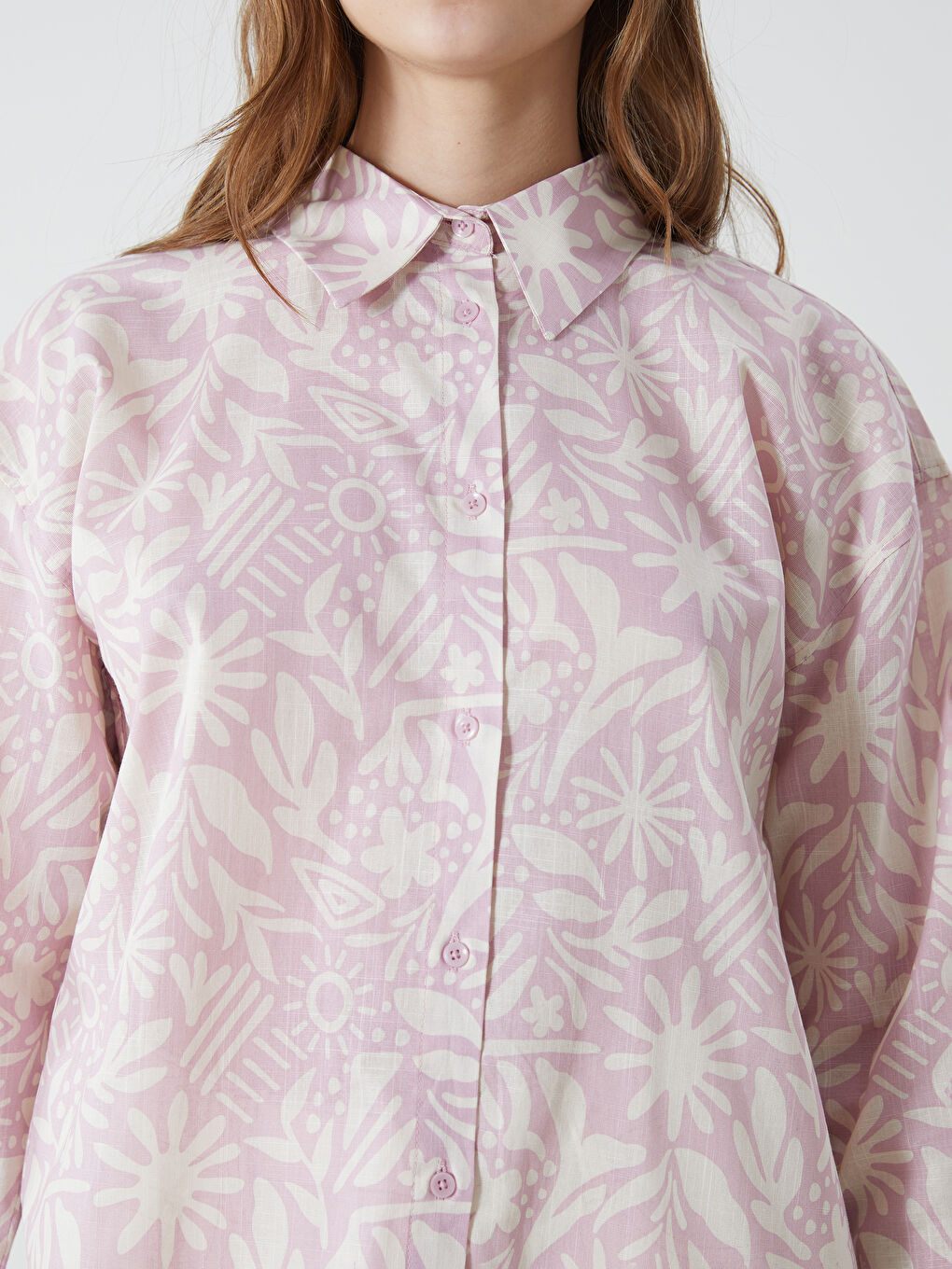 قميص تونيك بوبلين مُزهر أوفراسايز للسيدات-2