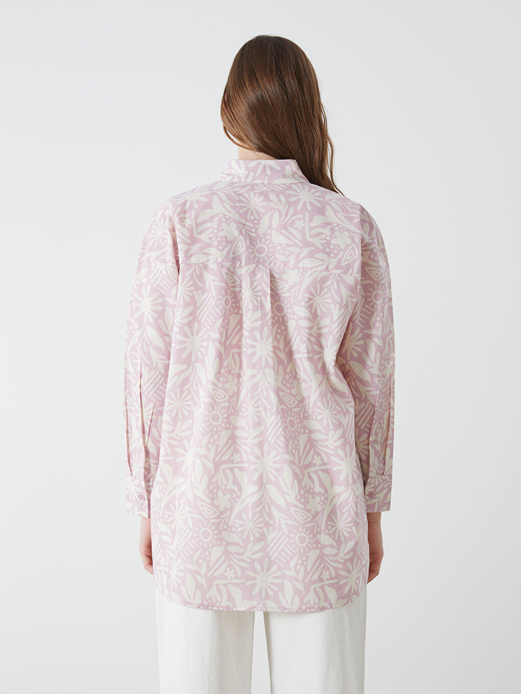 قميص تونيك بوبلين مُزهر أوفراسايز للسيدات-3