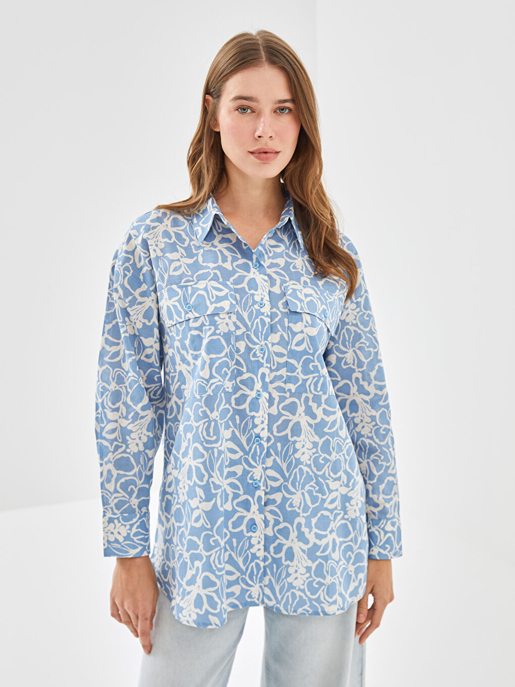 قميص تونيك للسيدات أوفراسايز منقوش