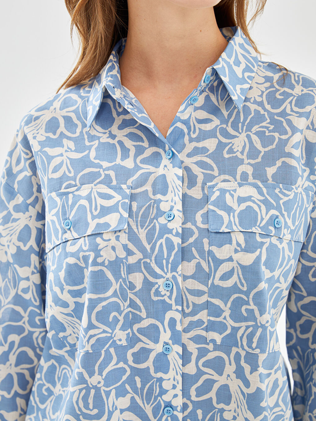 قميص تونيك للسيدات أوفراسايز منقوش-2