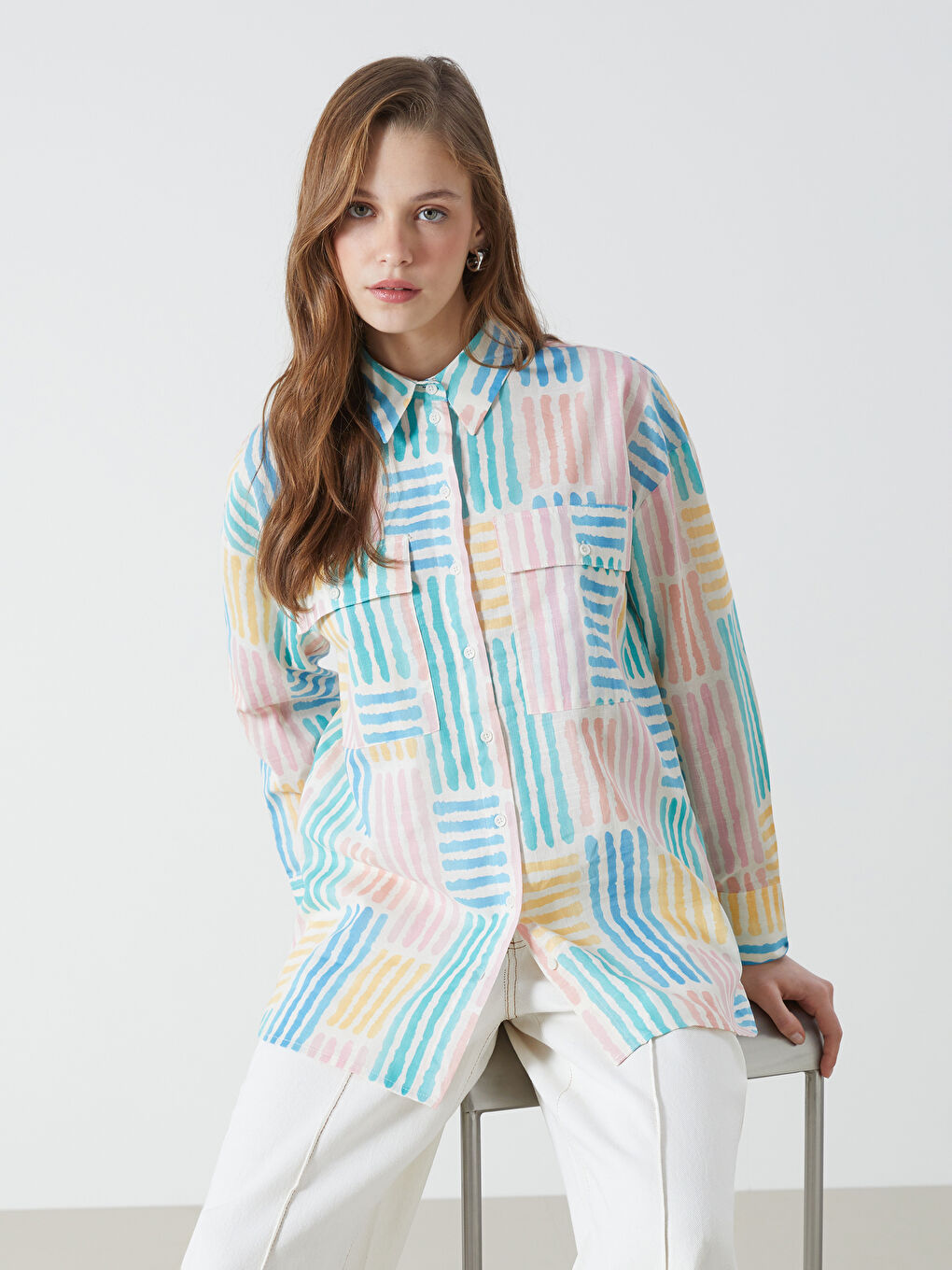 قميص تونيك للسيدات أوفراسايز منقوش