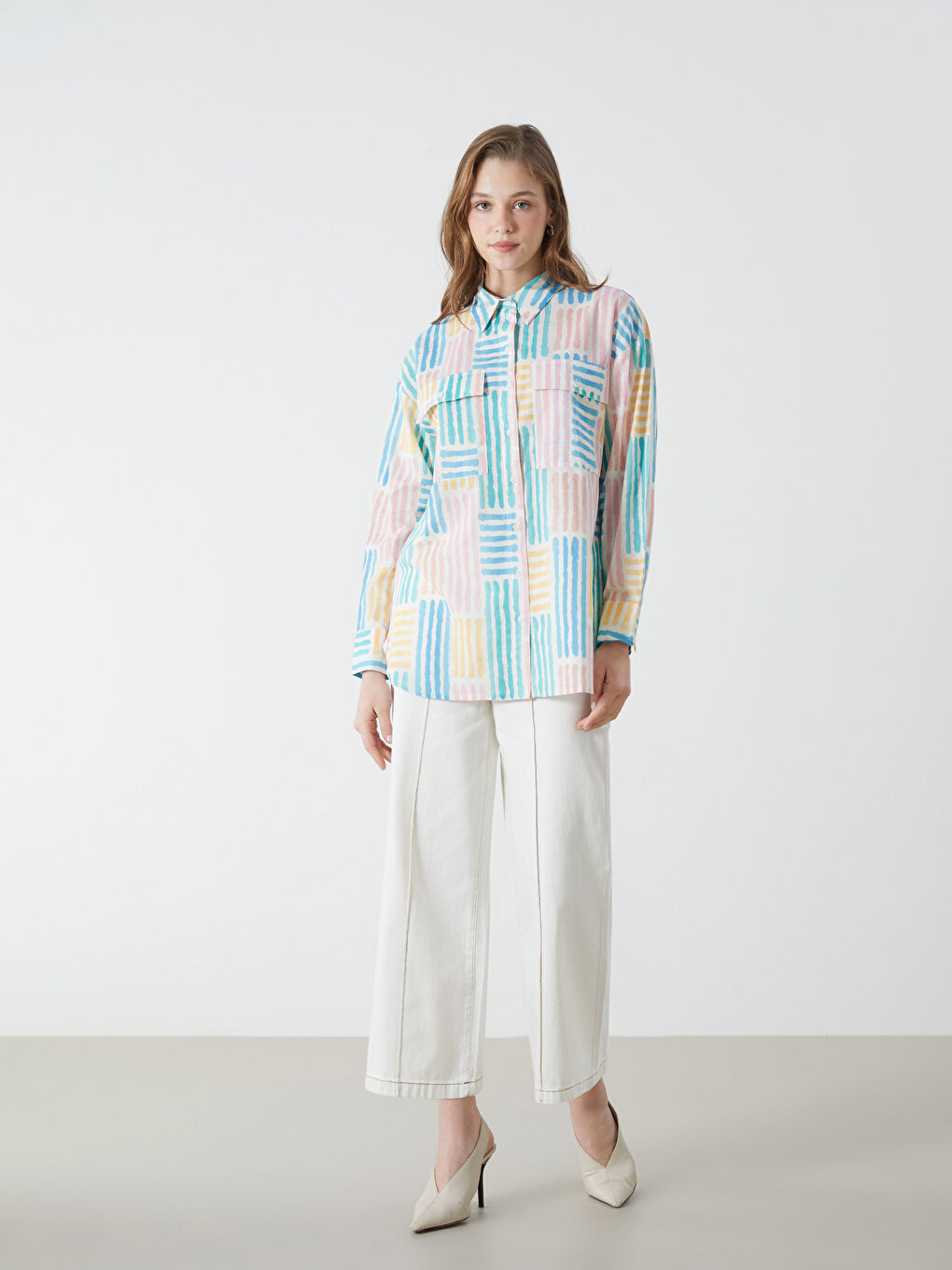 قميص تونيك للسيدات أوفراسايز منقوش-2