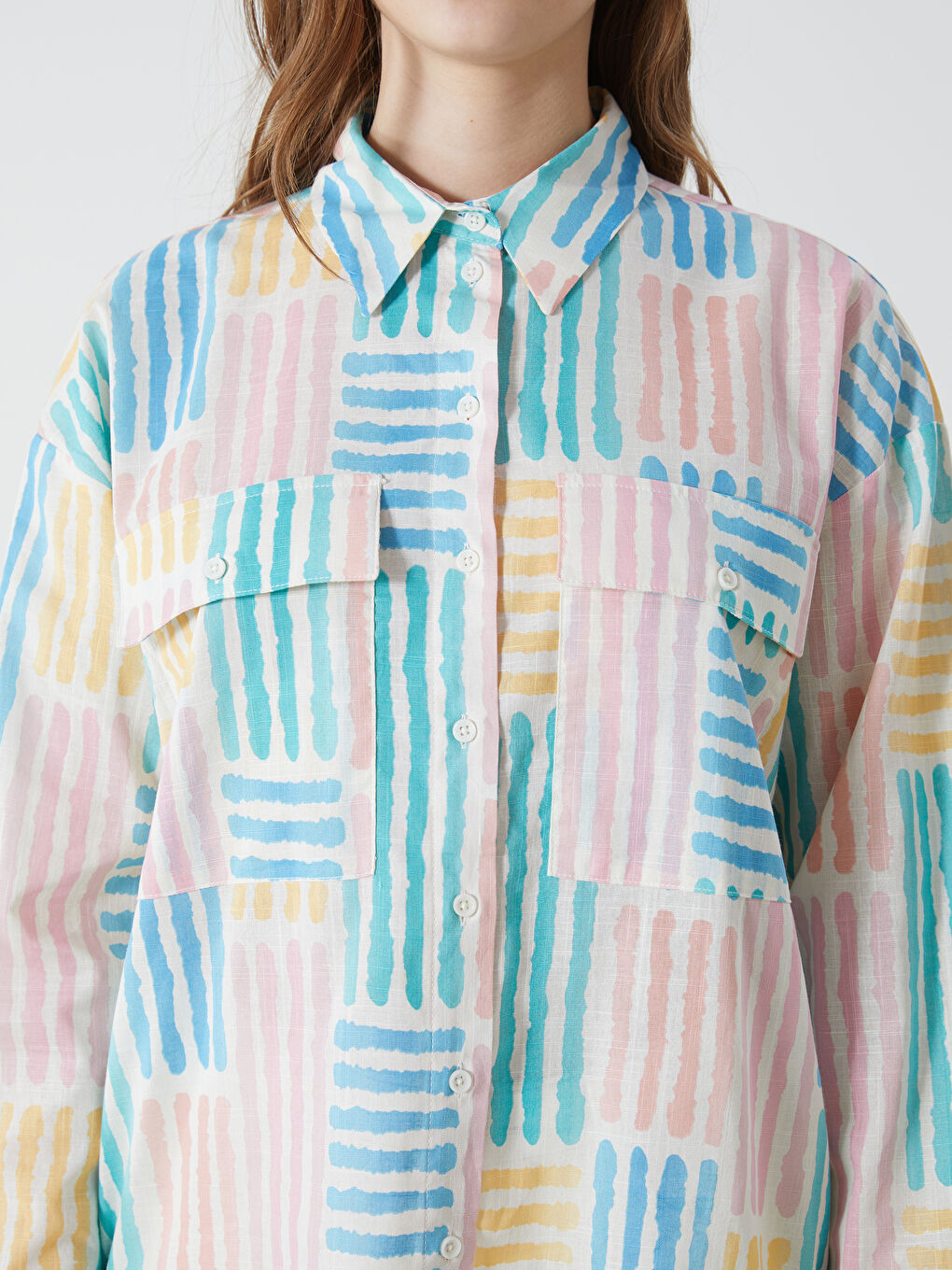 قميص تونيك للسيدات أوفراسايز منقوش-3