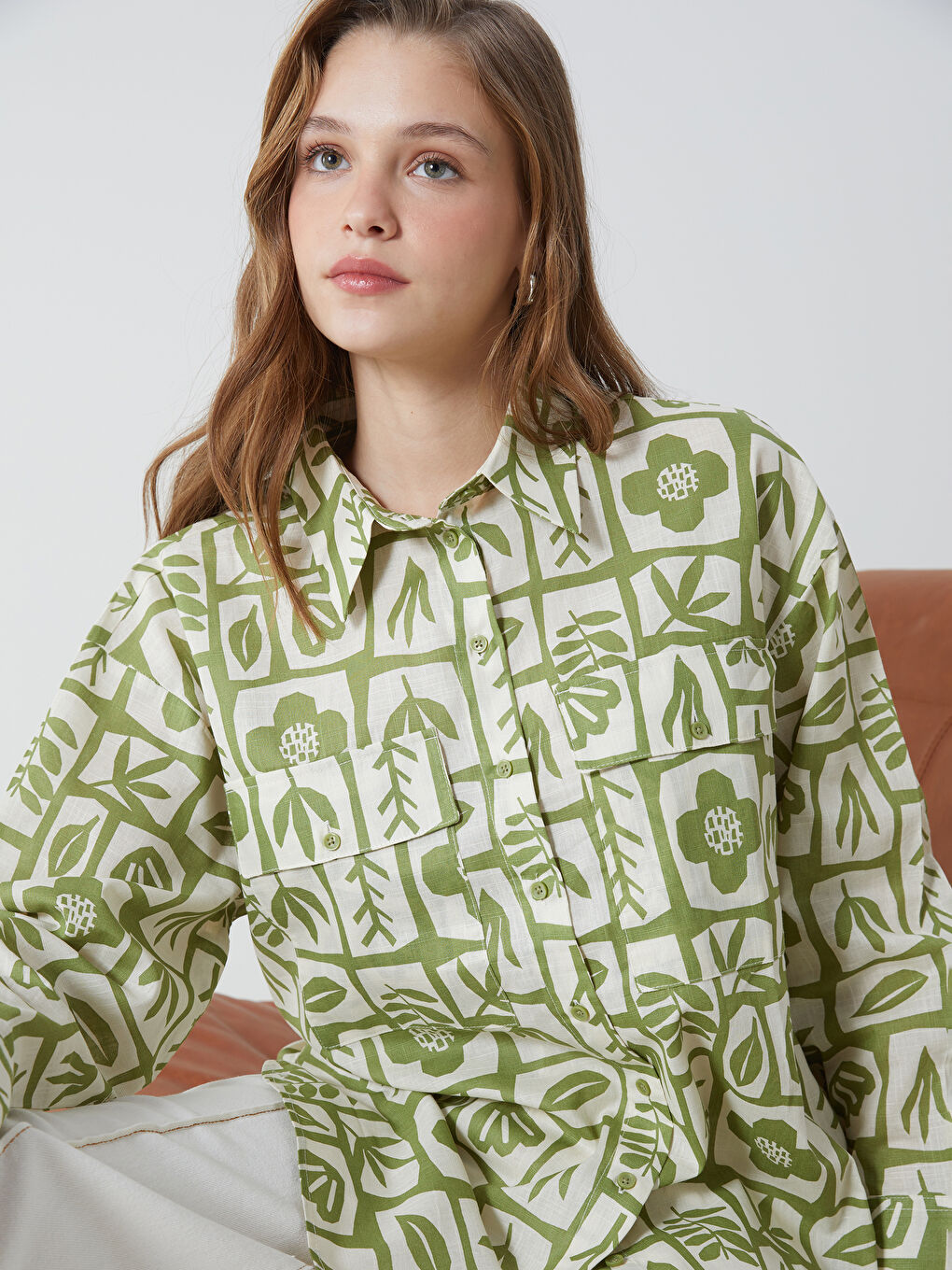 LCW Modest Gemusterte Oversize Damen Hemd-Tunika -S54716Z8-LRR