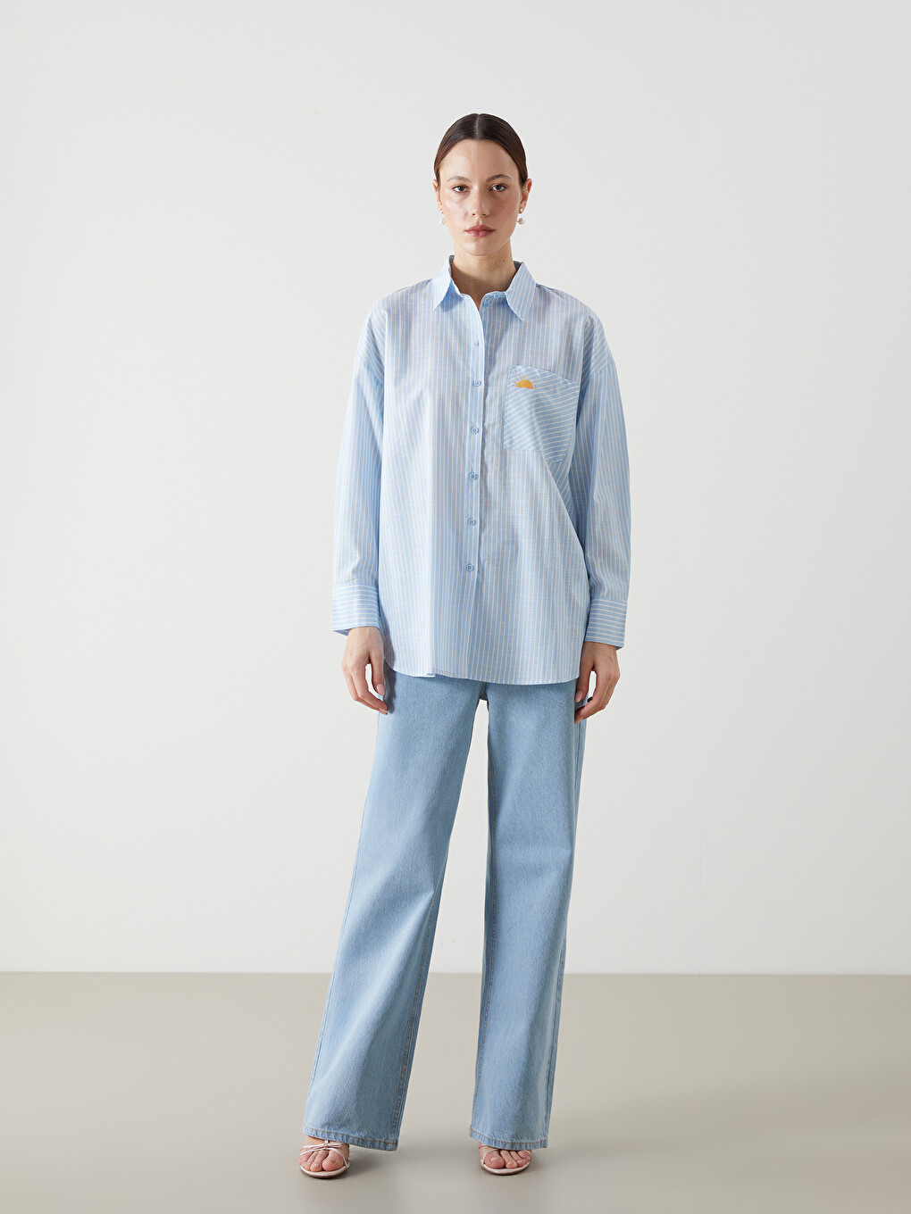 Çizgili Oversize Poplin Kadın Gömlek Tunik-1