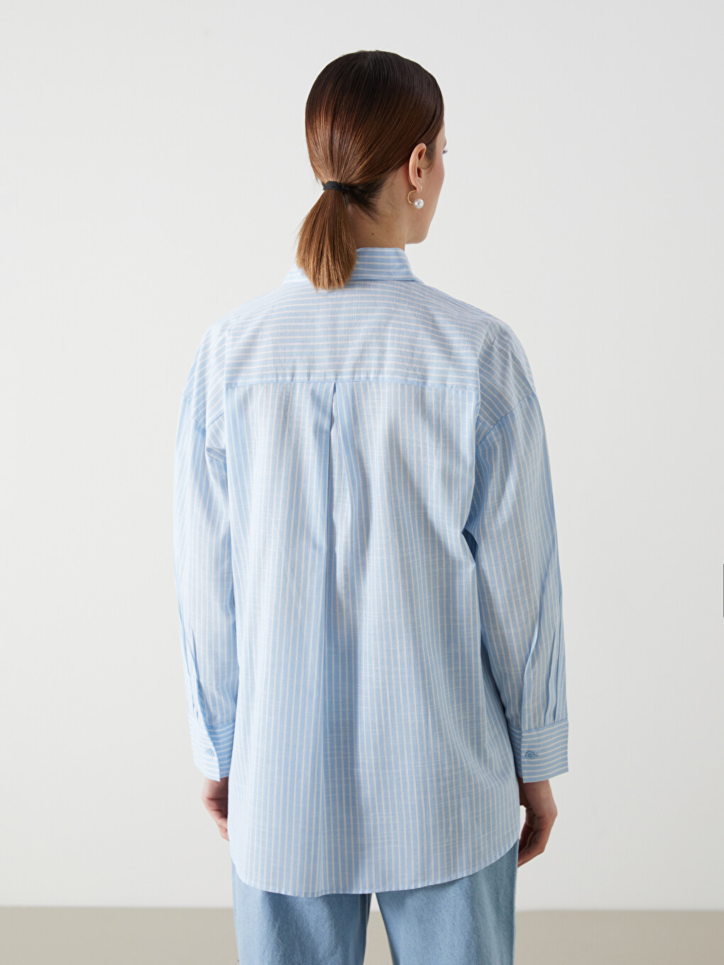Çizgili Oversize Poplin Kadın Gömlek Tunik-3
