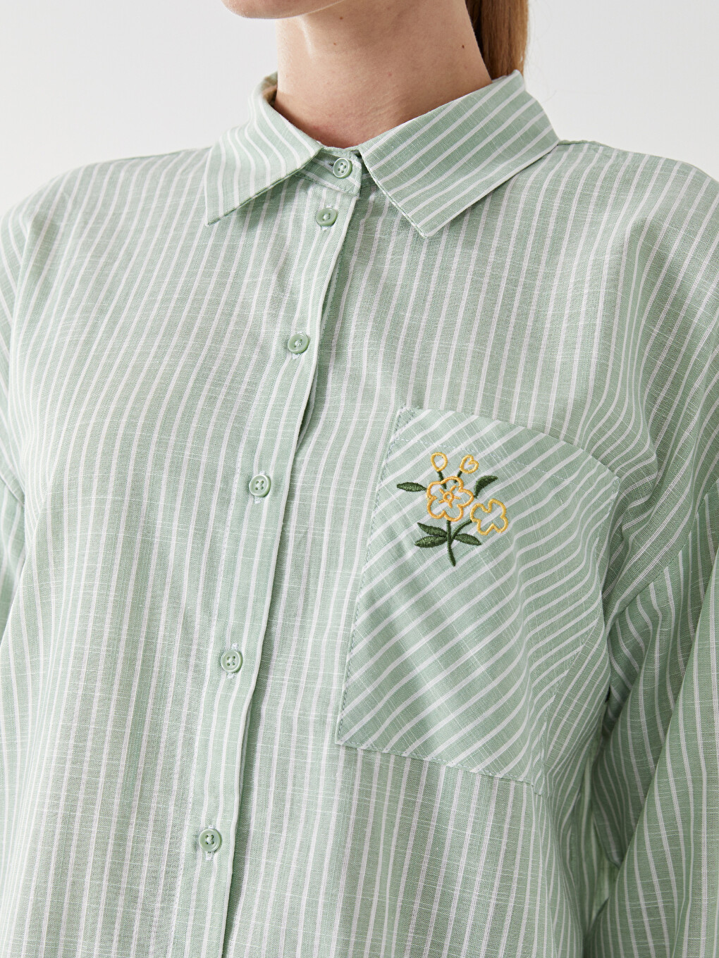 Striped Floral Embroidered Women's Shirt Tunic-2
