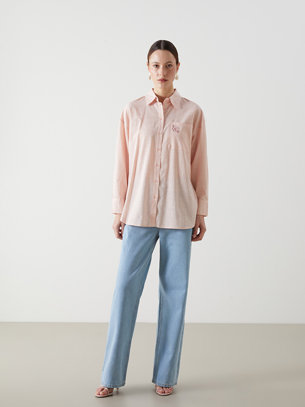 Striped Floral Embroidered Women's Shirt Tunic-1