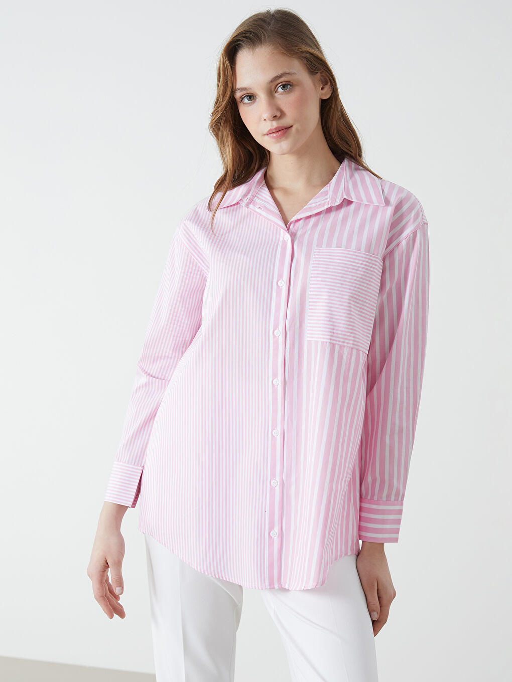 LCW Modest Striped Women's Shirt Tunic -S54719Z8-LHK