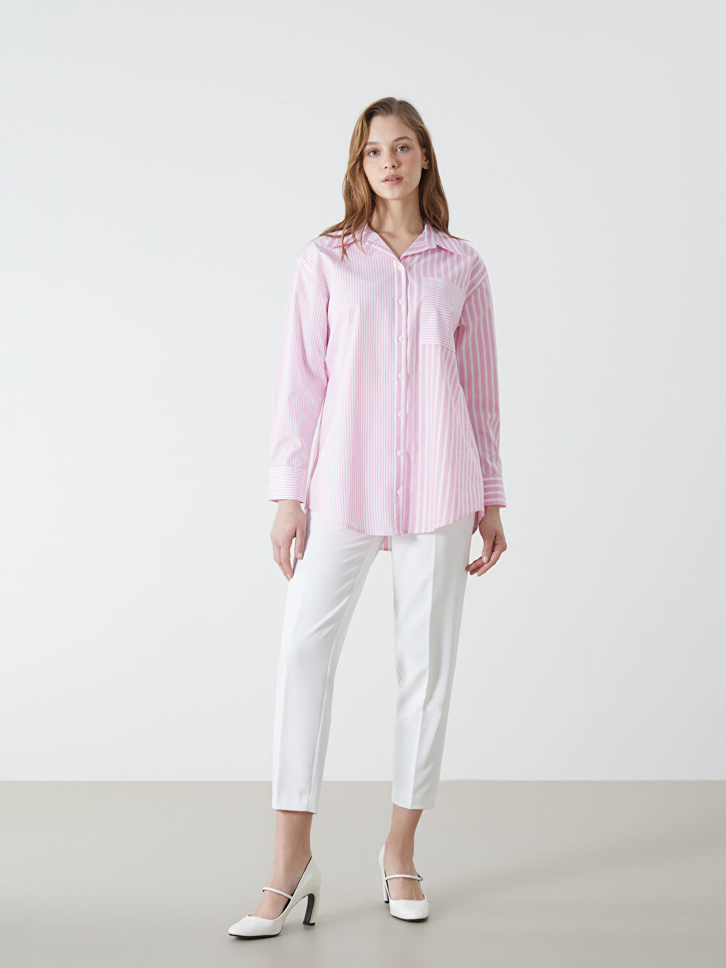 LCW Modest Striped Women's Shirt Tunic -S54719Z8-LHK