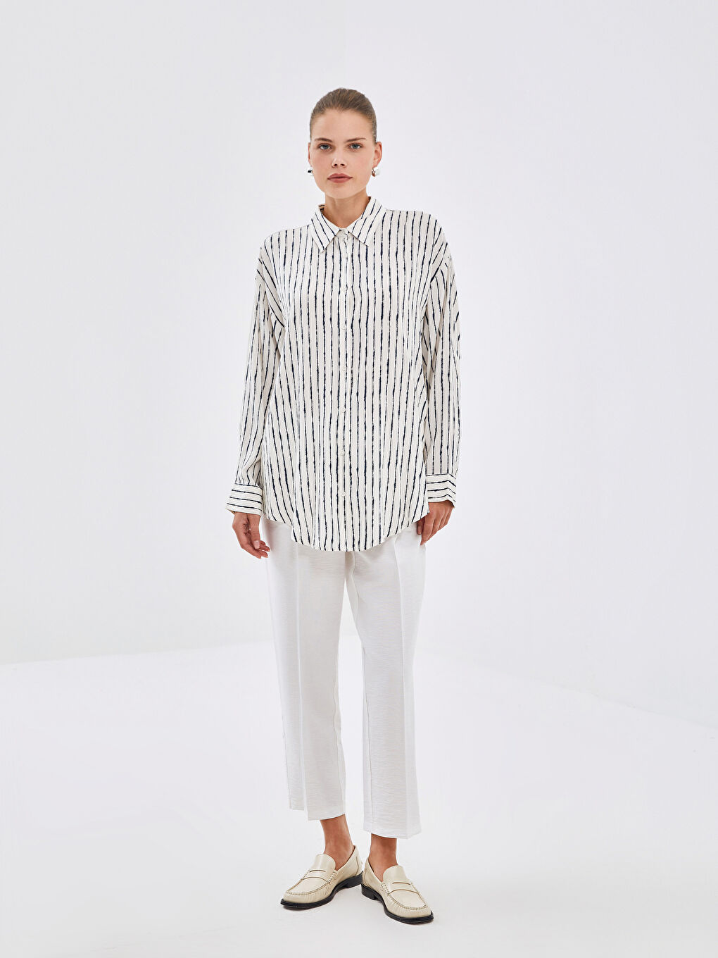 Striped Oversize Women's Shirt Tunic-1