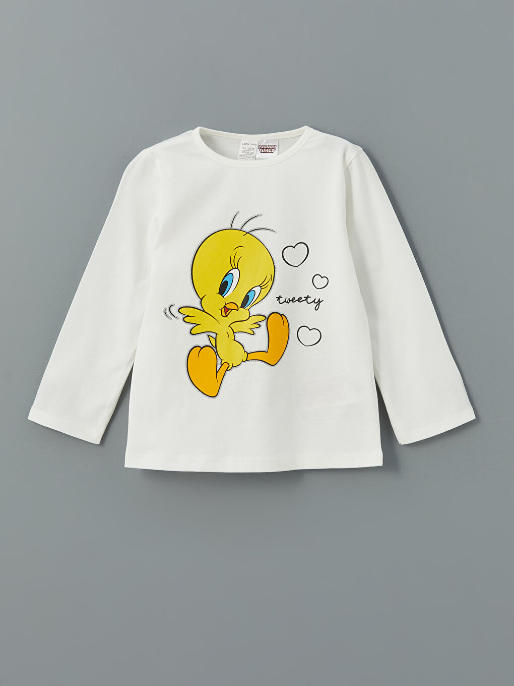 Ekru Tweety Baskılı Penye Kız Bebek Pijama Üst