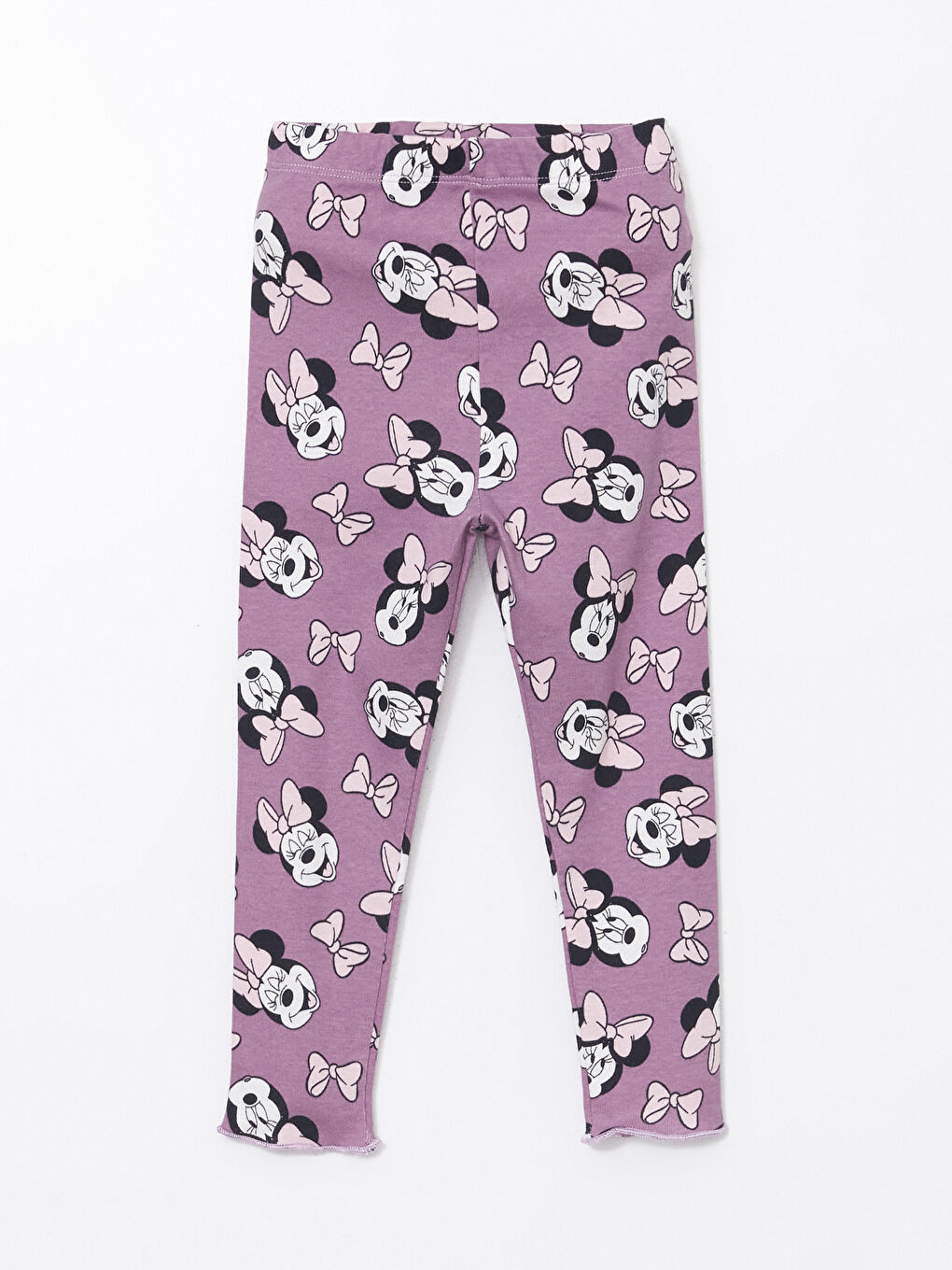 Lila Beli Lastikli Minnie Mouse Baskılı Kız Bebek Tayt