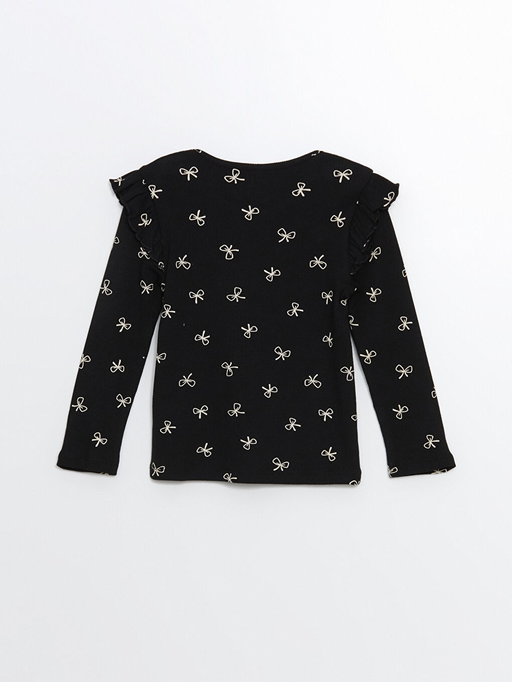 Siyah Bisiklet Yaka Desenli Kız Çocuk Tişört-1