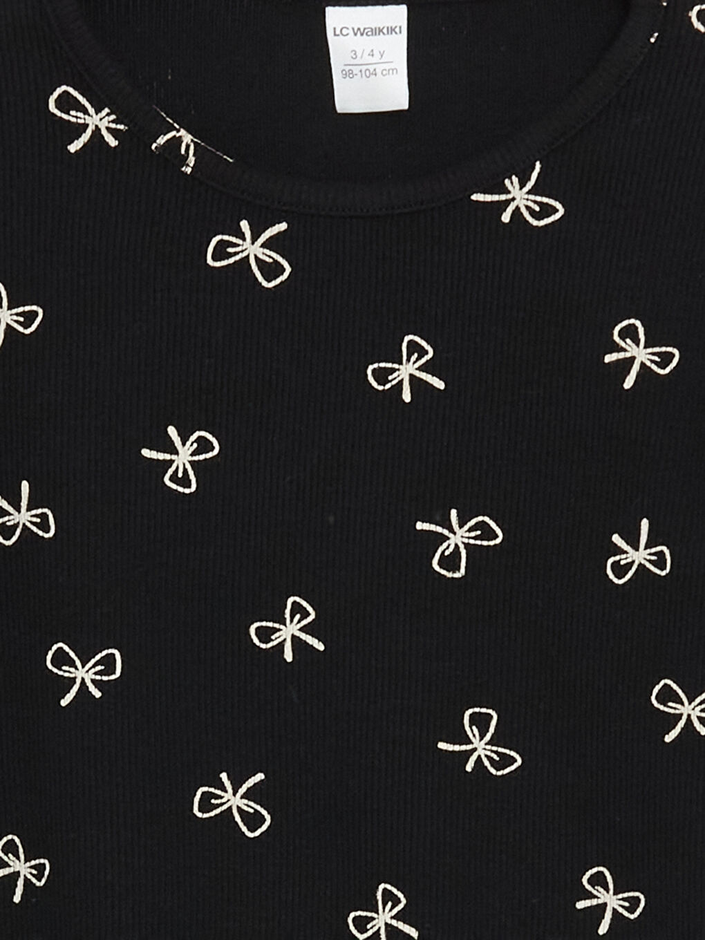 Siyah Bisiklet Yaka Desenli Kız Çocuk Tişört-2