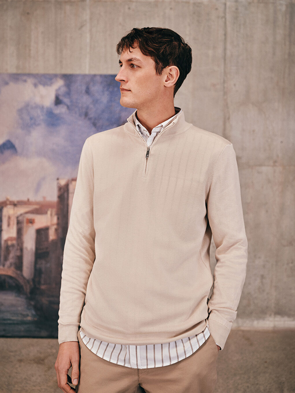 Turtle Neck Long Sleeve Men's Tricot Sweater -S54826Z8-DFH