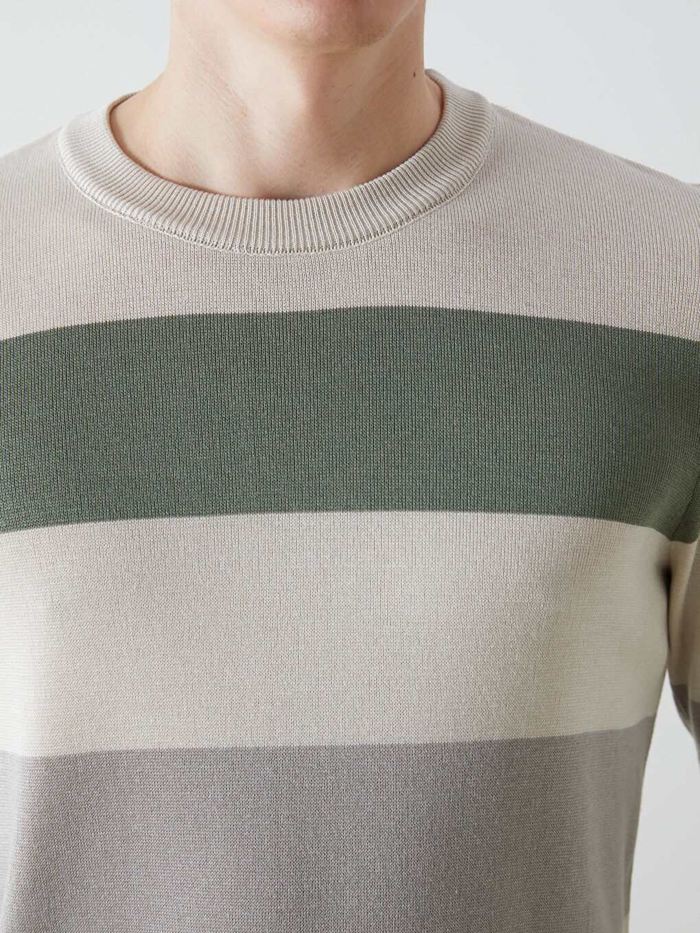 Crew Neck Long Sleeve Striped Men's Knitwear Sweater -S54829Z8-YPS