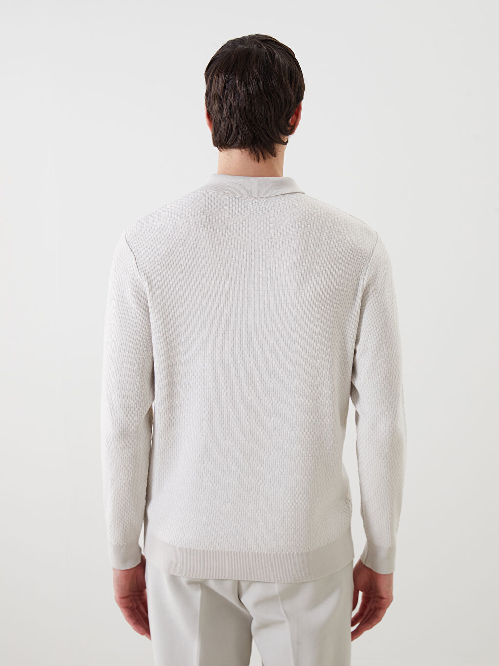 Polo Neck Long Sleeve Men's Tricot Sweater -S54831Z8-VZD