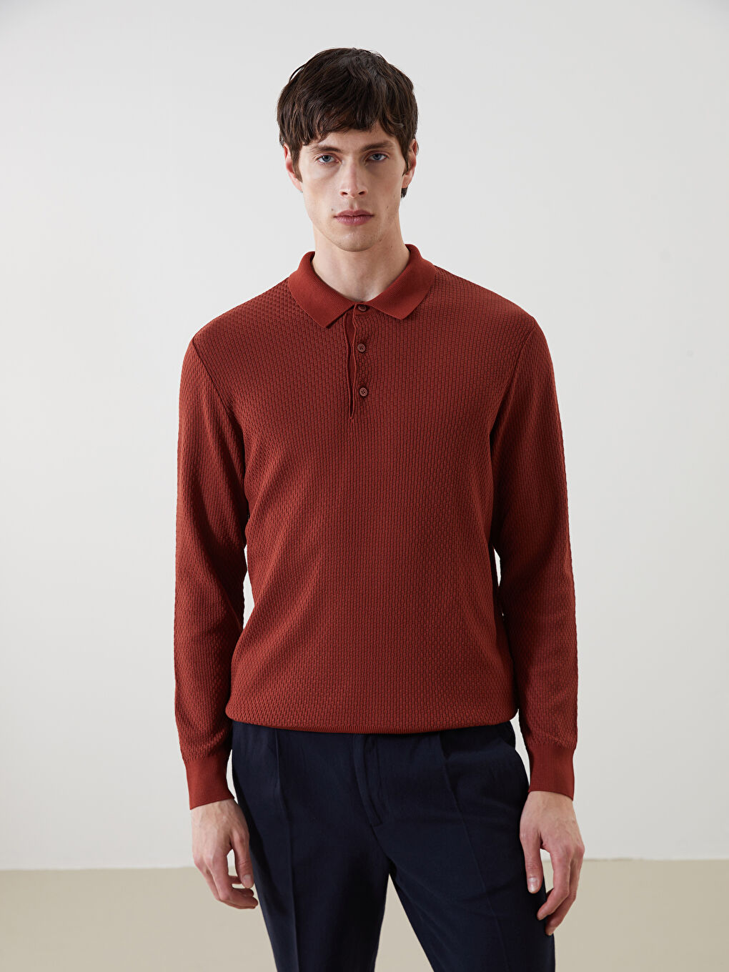 Polo Neck Long Sleeve Men's Tricot Sweater -S54831Z8-YA9