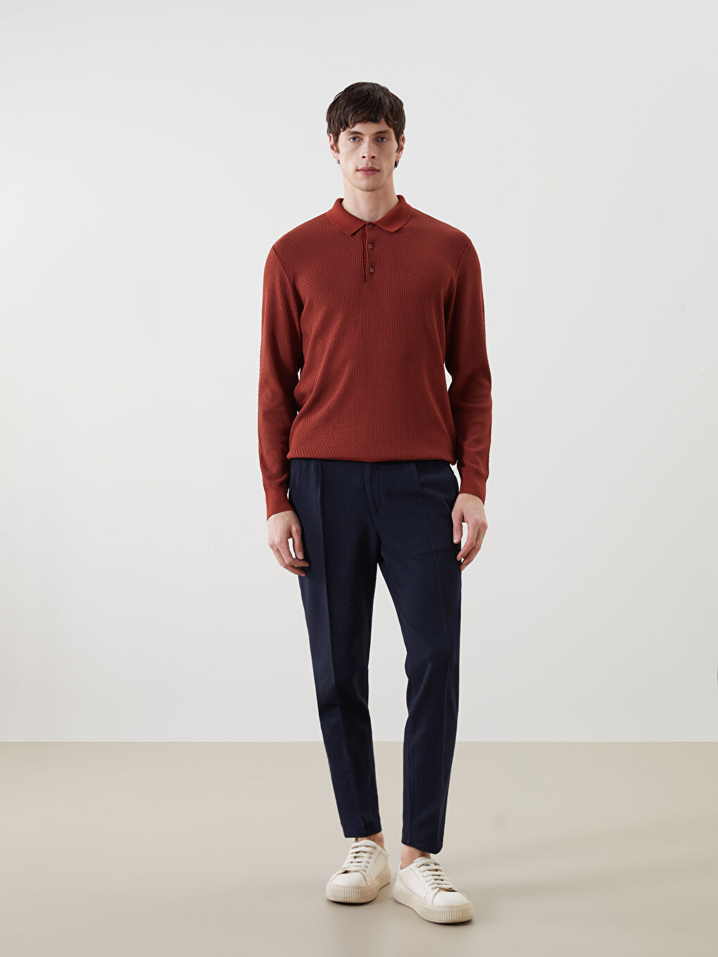 Polo Neck Long Sleeve Men's Tricot Sweater -S54831Z8-YA9
