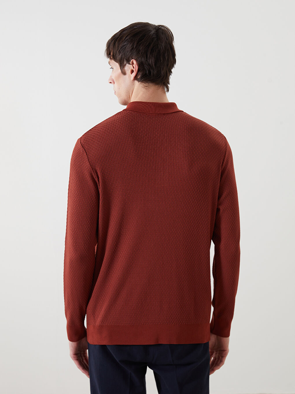 Polo Neck Long Sleeve Men's Tricot Sweater -S54831Z8-YA9