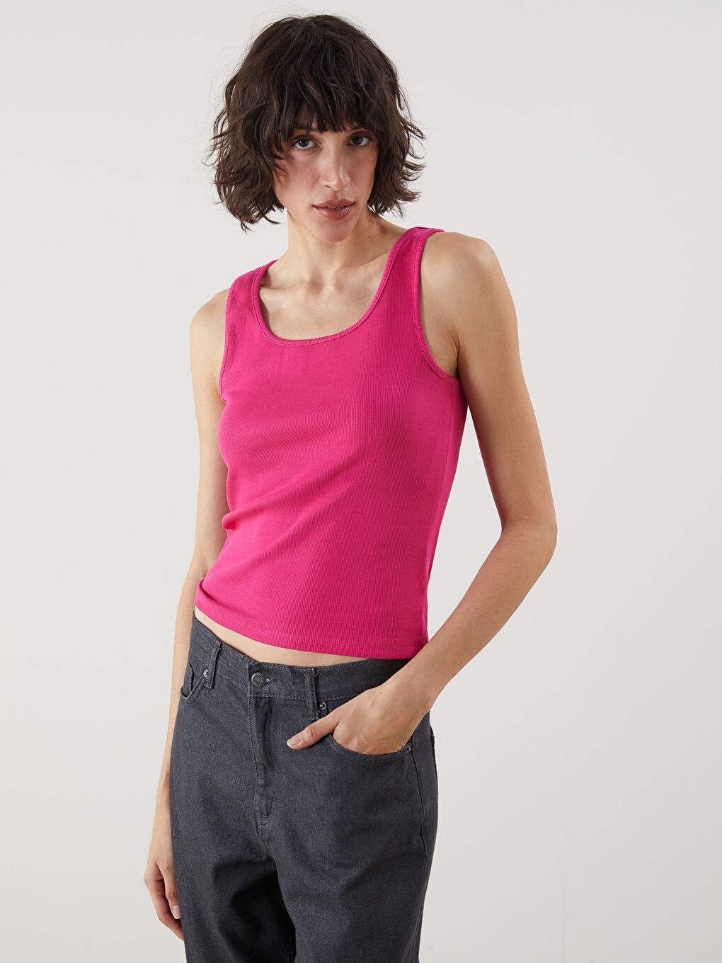 LCW Vision U Neck Textured Women's Tank Top -S54839Z8-H3A