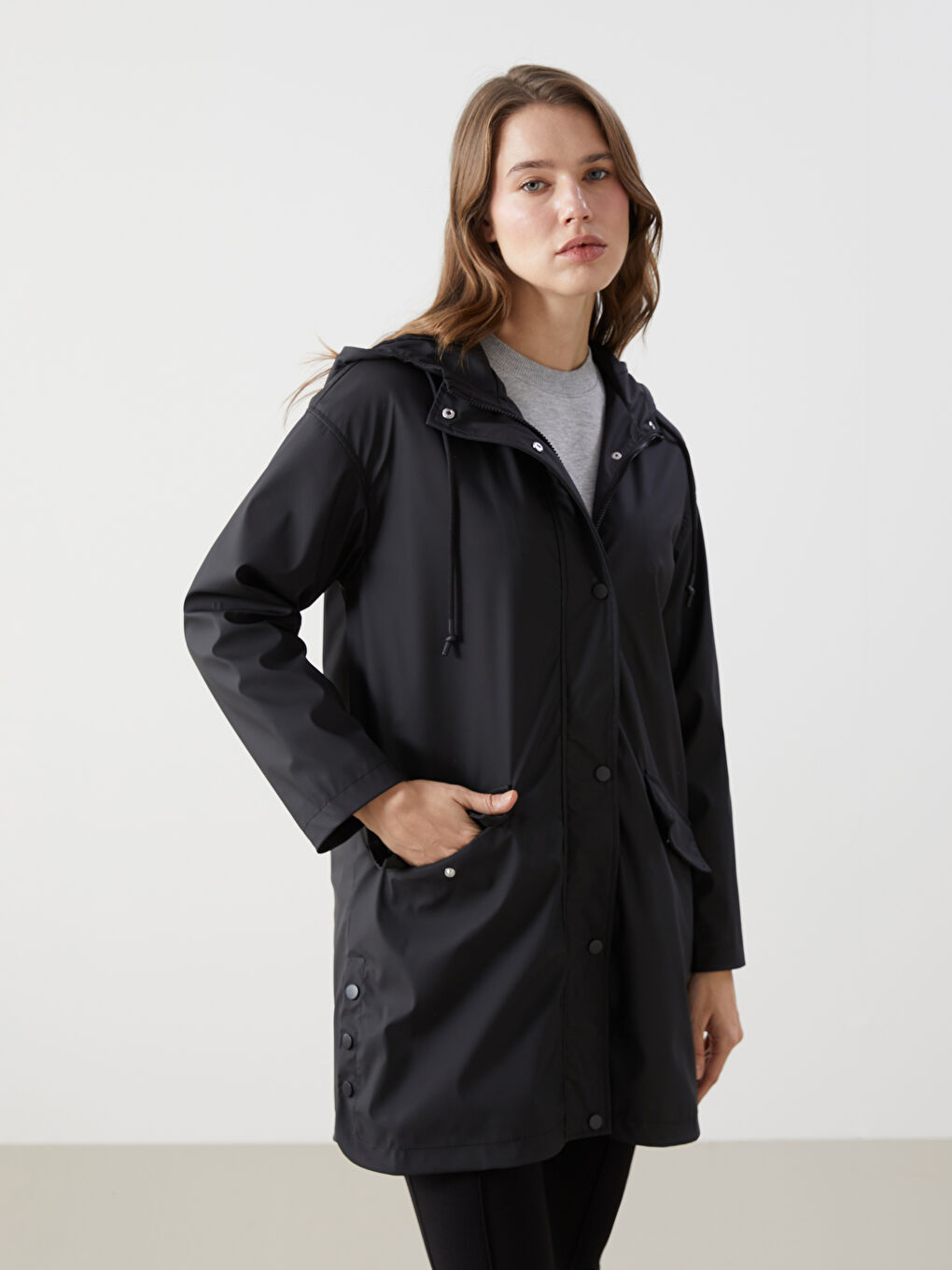 Hooded Plain Leather Look Women's Raincoat -S54868Z8-RQL