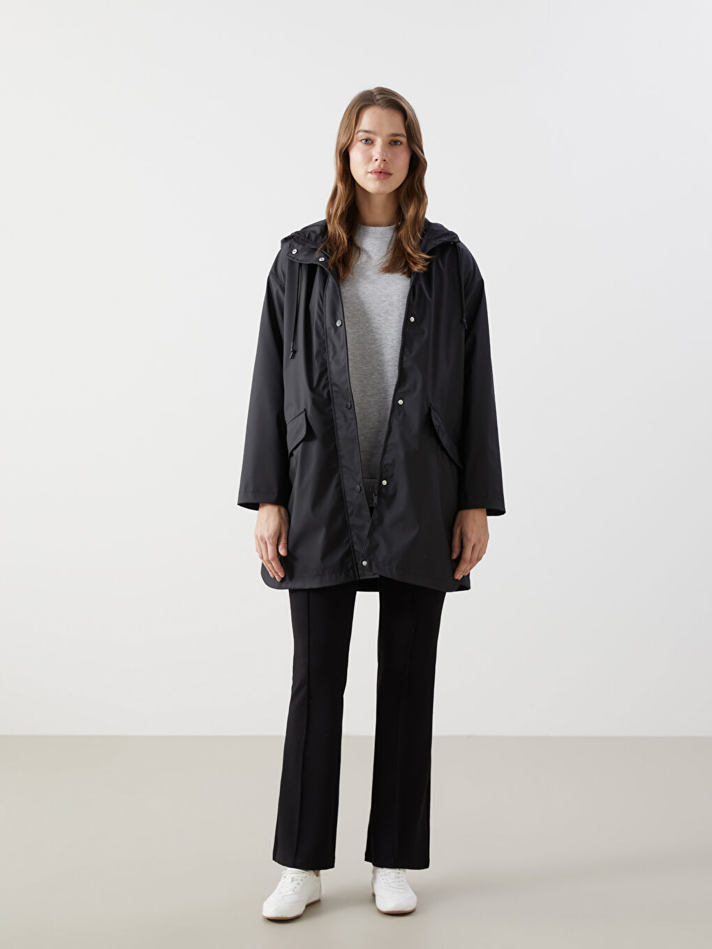 Hooded Plain Leather Look Women's Raincoat -S54868Z8-RQL