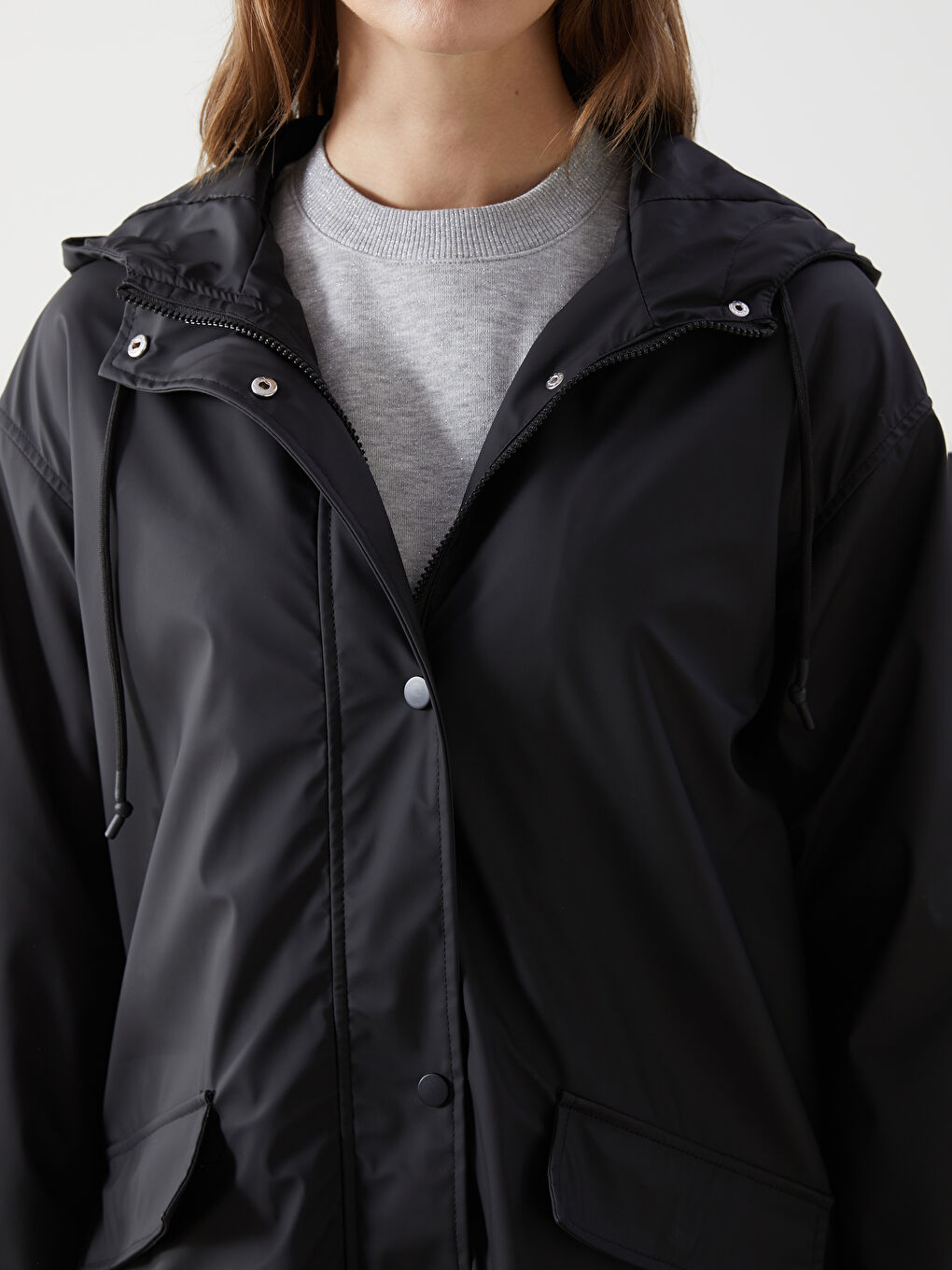 Hooded Plain Leather Look Women's Raincoat -S54868Z8-RQL