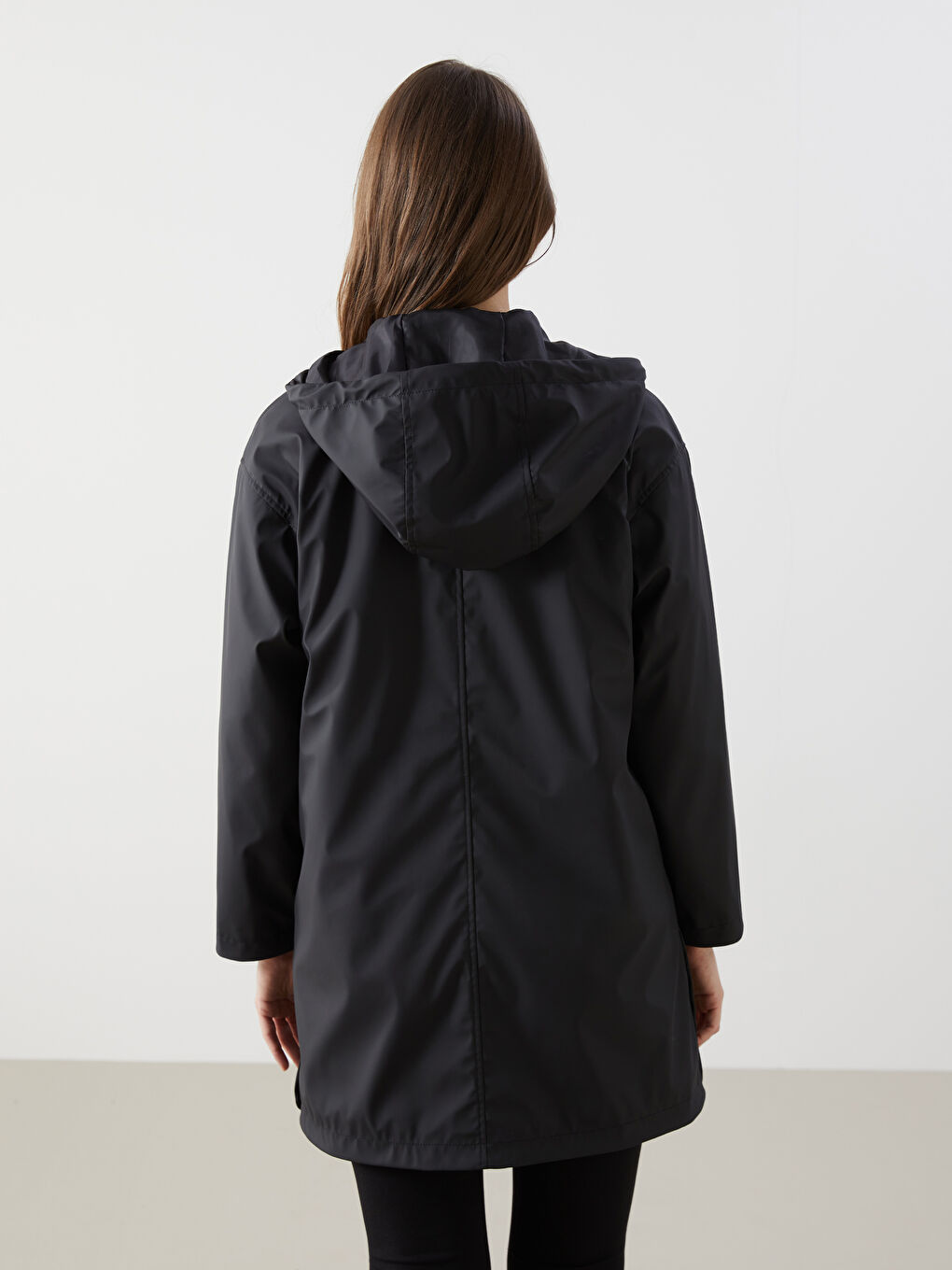 Hooded Plain Leather Look Women's Raincoat -S54868Z8-RQL