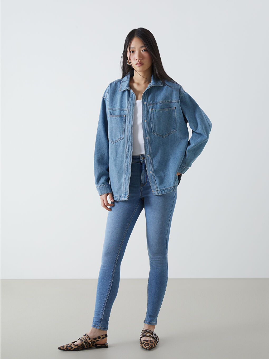 LCW Vision Shirt Collar Oversize Women's Denim Jacket -S54875Z8-507