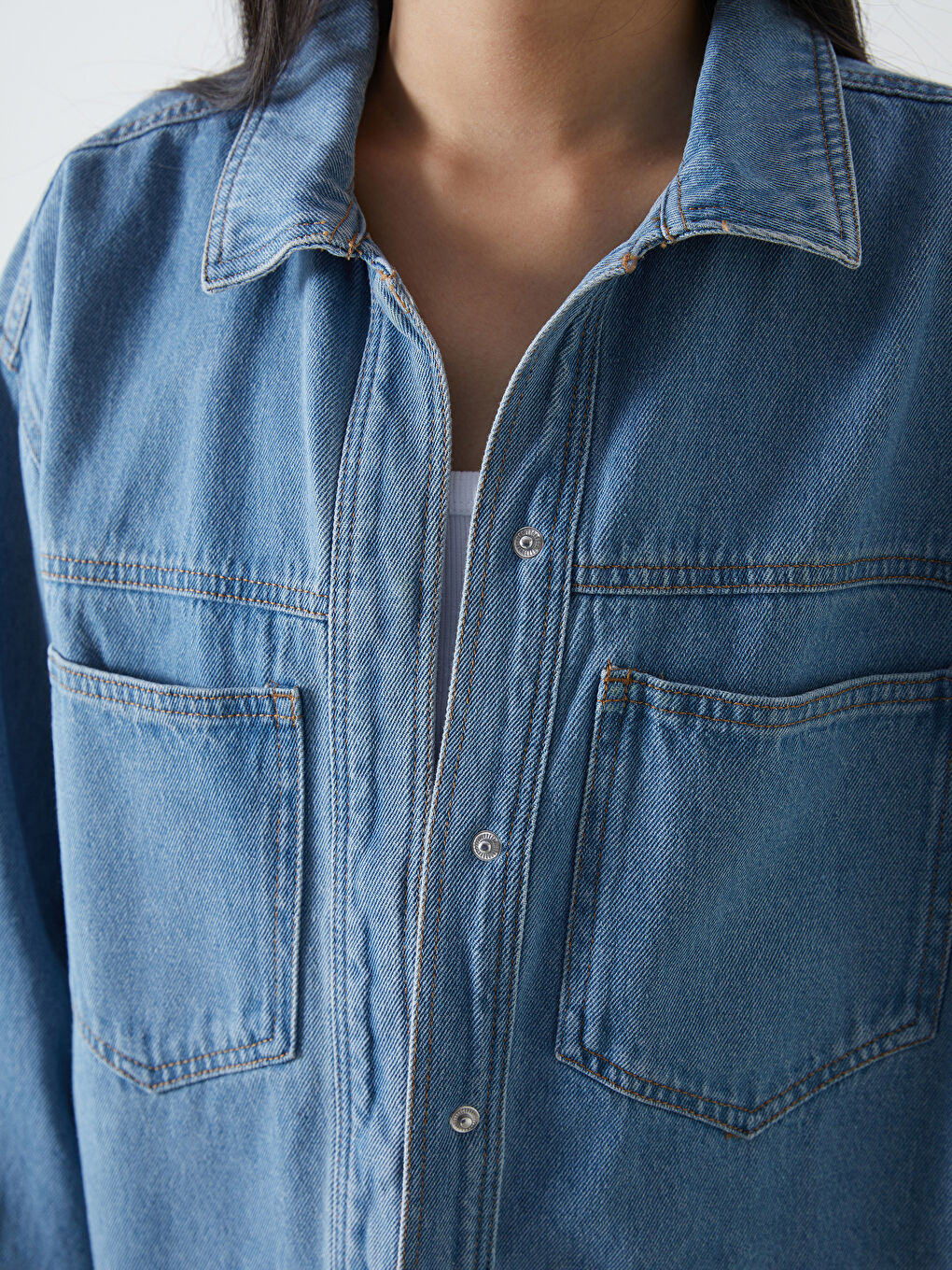 LCW Vision Shirt Collar Oversize Women's Denim Jacket -S54875Z8-507