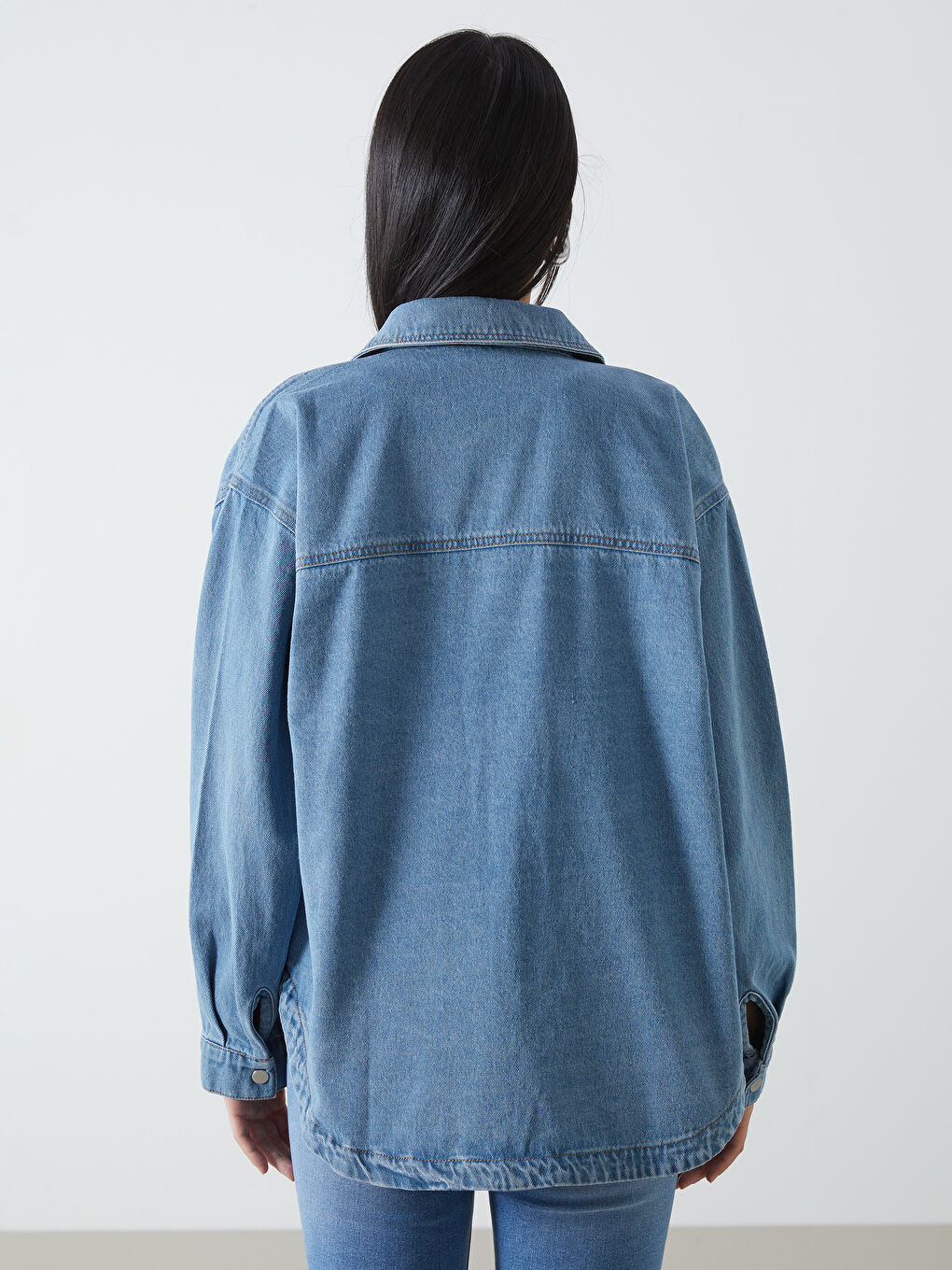 LCW Vision Shirt Collar Oversize Women's Denim Jacket -S54875Z8-507