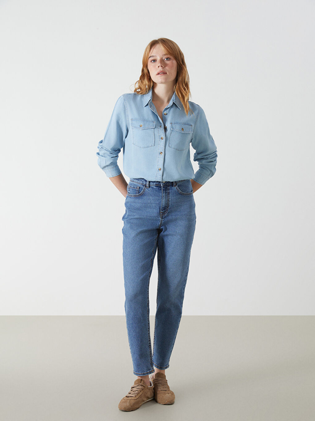 Loose Fit Women's Denim Shirt with Pockets -S54882Z8-311