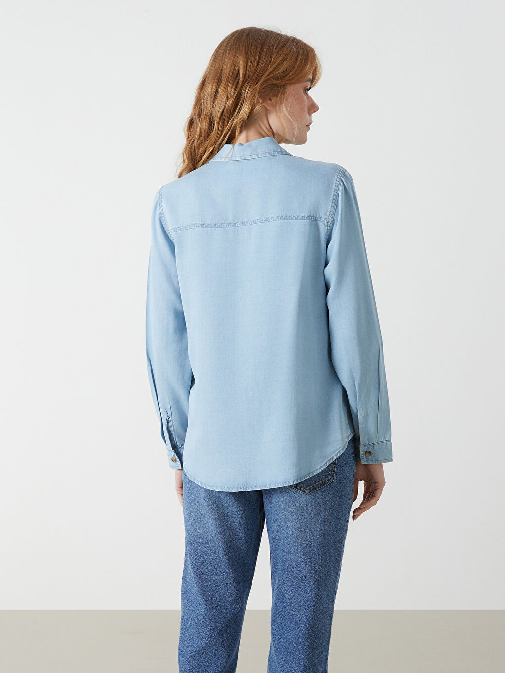 Loose Fit Women's Denim Shirt with Pockets -S54882Z8-311