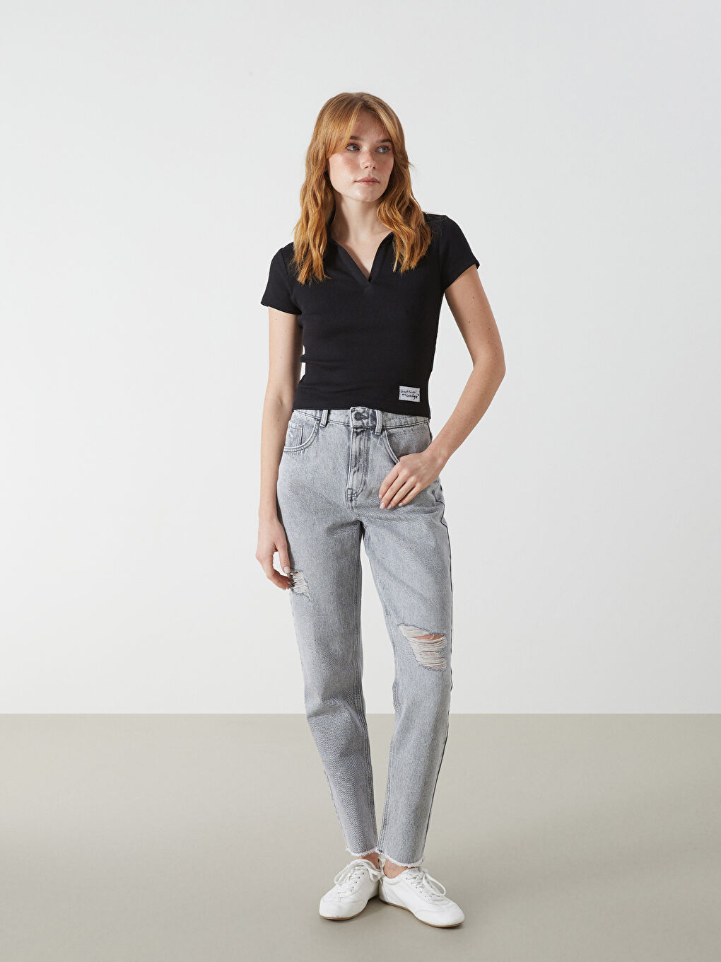 Mom Fit Ripped Detail Women's Jeans -S54887Z8-GRD