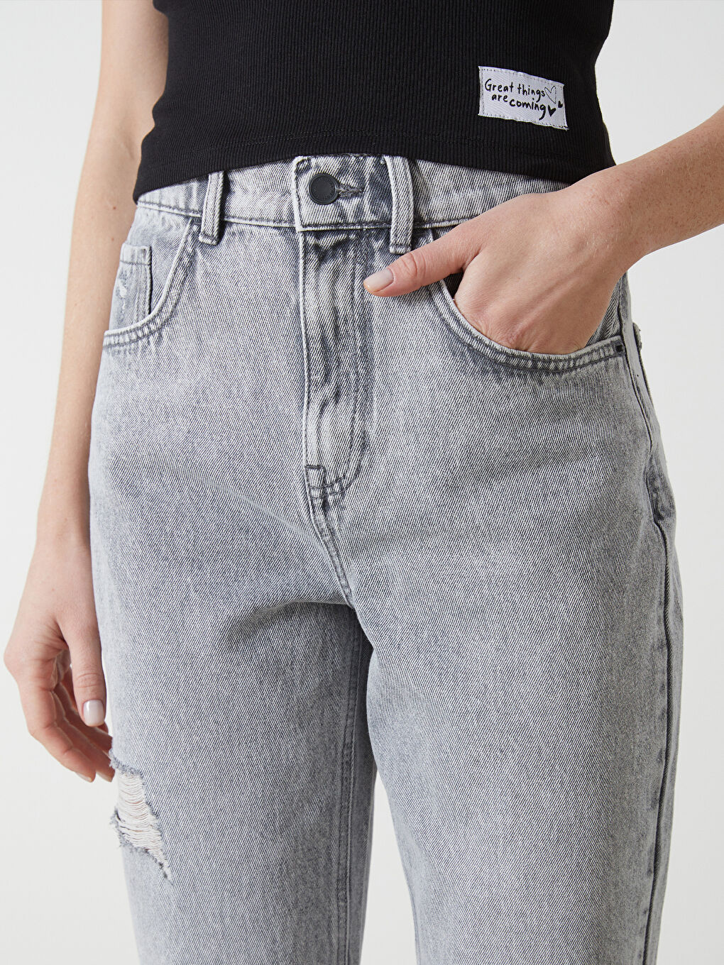 Mom Fit Ripped Detail Women's Jeans -S54887Z8-GRD
